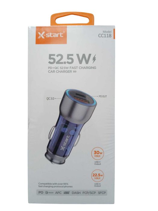 Încărcător Auto X-Start CC118, 52.5W Fast Charge, USB-C + USB-A, QC 3.0