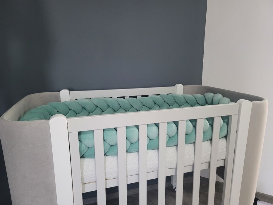 Patut lemn masiv Nancy gri 0-6 ani + saltea Cocos Aloe Vera