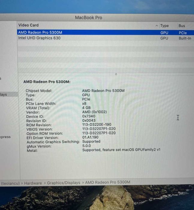 Macbook Pro 16'' , 2019 , 2,6 GHz,512 GB,AMD Radeon Pro 4GB , silver