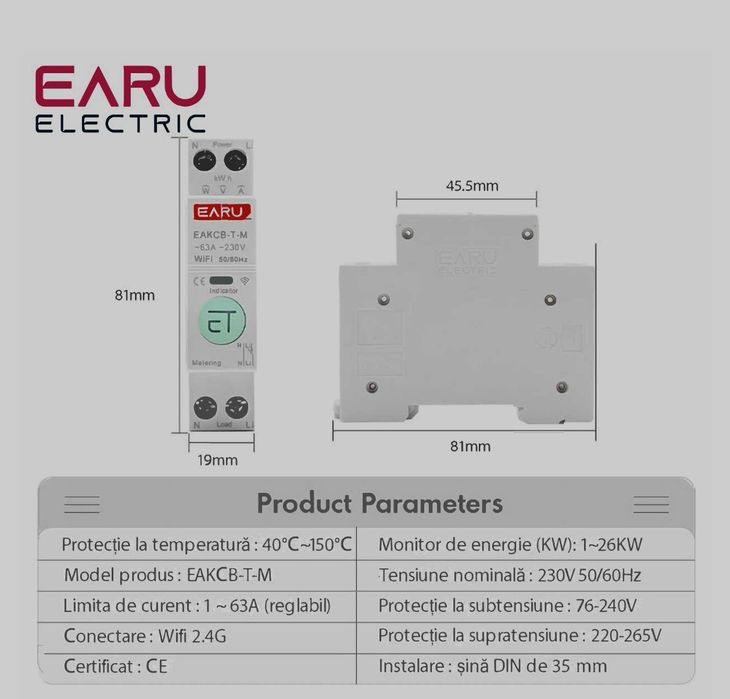 Интелигентен предпазител със защита от пренапрежение 63А, Smart Life,
