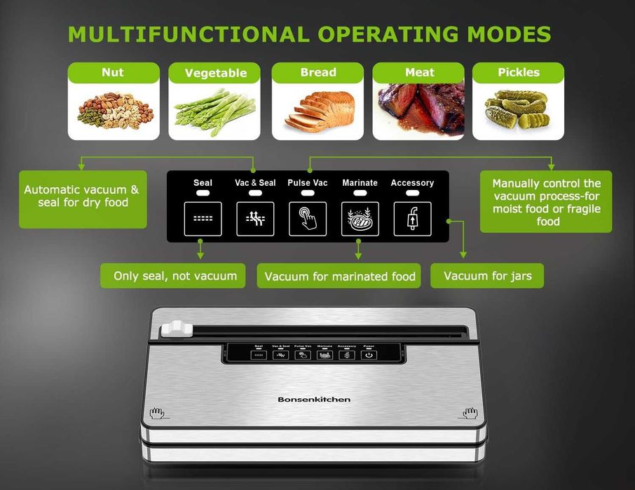 Aparat Vidat Bonsenkitchen 5 Moduri Cutter Inclus Vacuum Sealer 8L/min