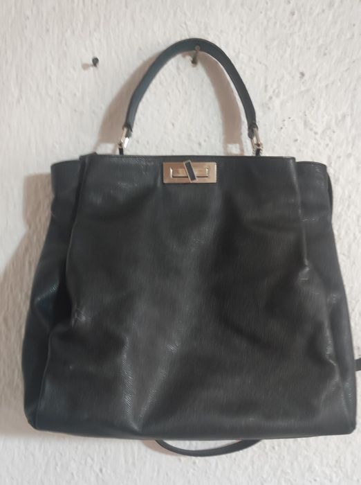 Дамска чанта, нова, голяма,  кожа,  цвят графит