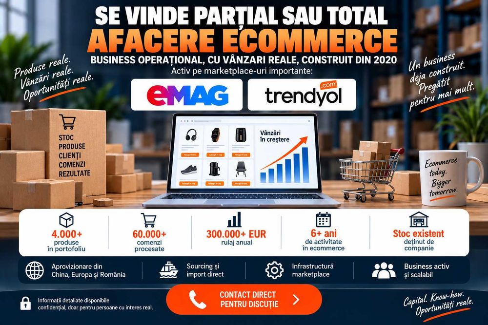 Se vinde Afacere ACTIVA de eCommerce EMAG + TRENDYOL cu 4000 de produse