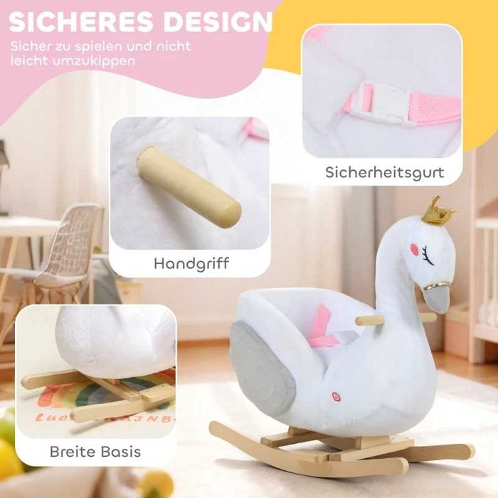 AIYAPLAY Люлееща се играчка лебед с приспивна песен, за деца 1,5-3 години, 65x40x68 см