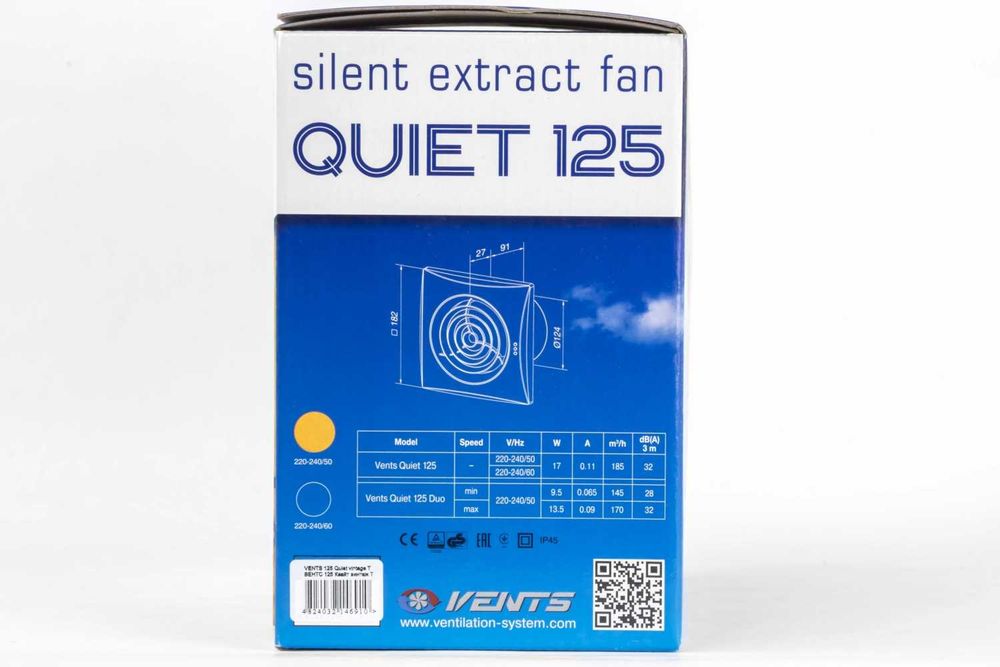 Безшумен вентилатор за баня с възвратен клапан Ø 125 мм