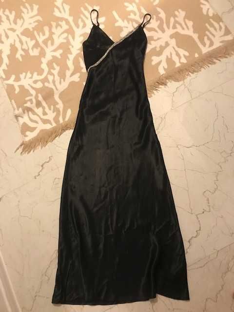 Zara Rochie slip asimetrică seara Satin negru paiete margele Strass
