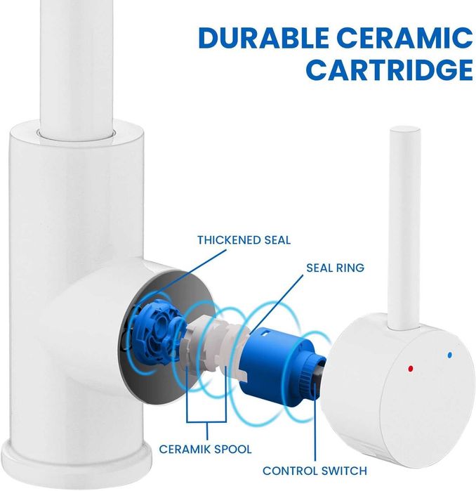 Baterie de baie din alamă pentru chiuvetă de baie, bucătărie mică, alb