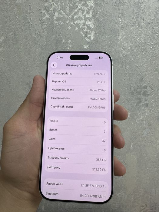 17 pro silver 256 tali 100% yomkist sim+esim