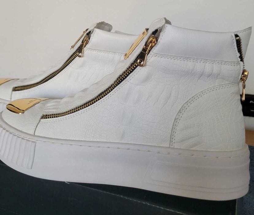 Ghete Adidasi barbati piele naturala model crocodil alb auriu 42 nou