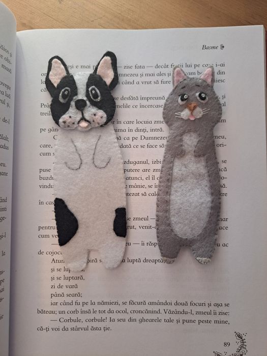 Semn de carte handmade cățel Bulldog Francez pisică