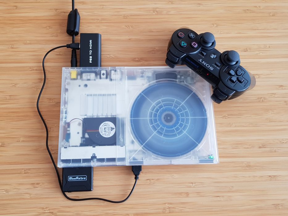 PlayStation 2 Slim SCPH-77004 Cristal Clear + HDMI Converter
