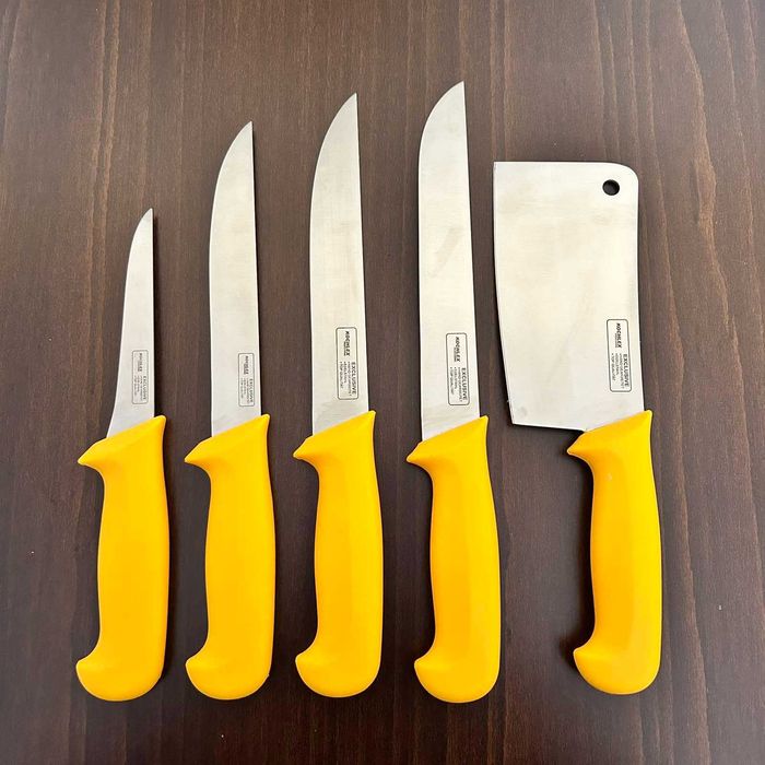 Комплект професионални месарски ножове, 5 броя със САТЪР