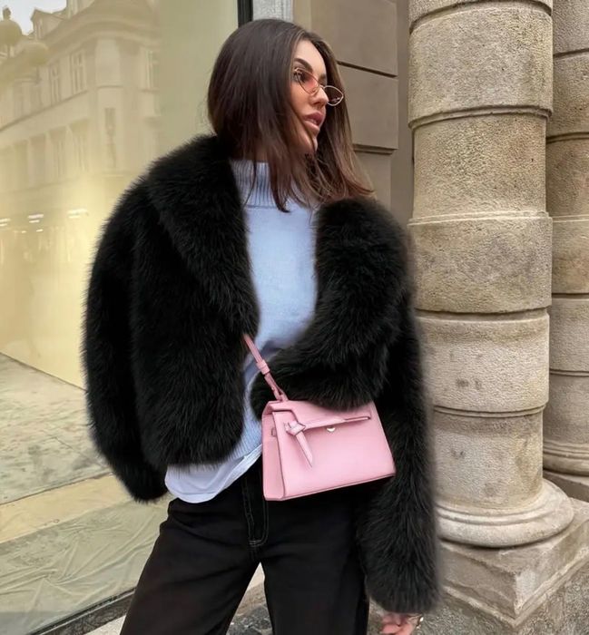 Черно палто изкуствен косъм