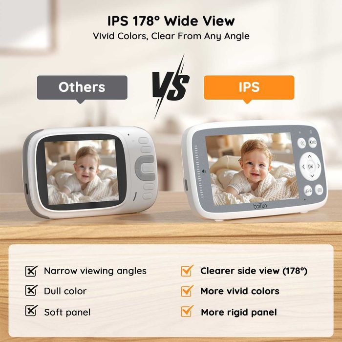 НОВ BOIFUN 4" Бебефон с 2 камери, 720P IPS екран, нощно, VOX, Без WiFi