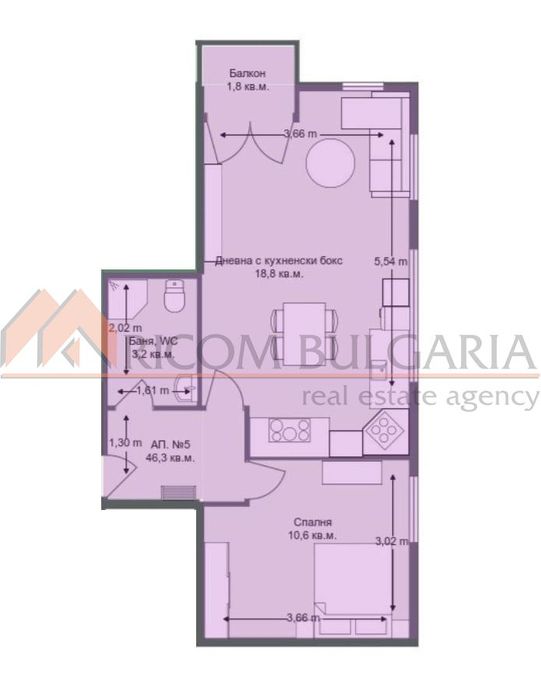 2-стаен в Варна-Виница площ 56
