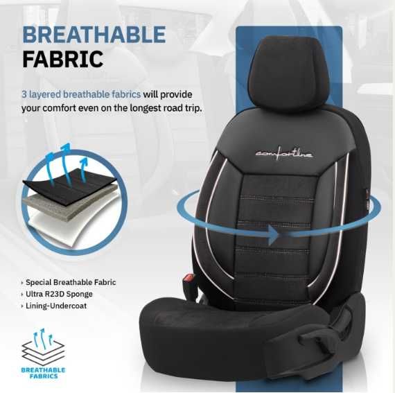 Луксозна тапицерия OTOM текстил с еко кожа COMFORT LINE Design – Черна с бял шев