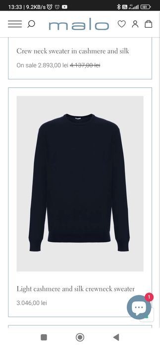 Bluza pulover Malo casmir si matase Italy stare excelenta mar. S M