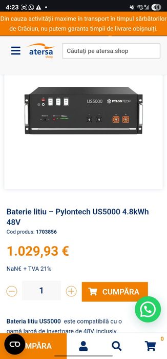 Baterie cu litiu nou/sigilat Pylontech US5000 48V 4.8 kWh