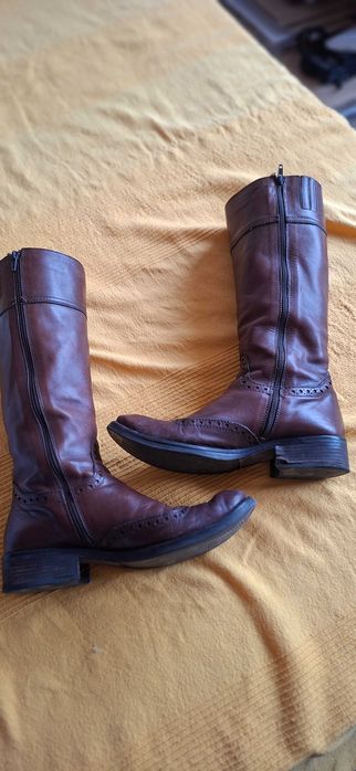 Cizme lungi din piele, maro, marimea 39