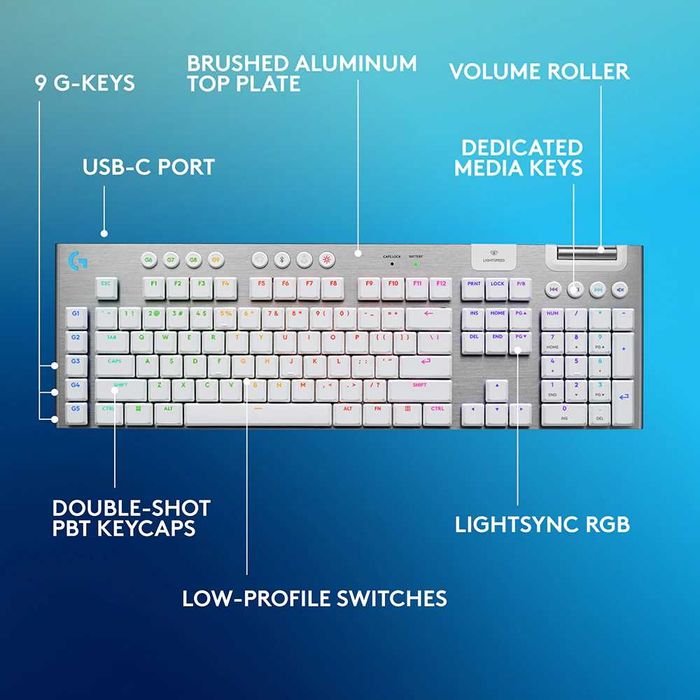Tastatura Gaming Wireless mecanica LOGITECH G915 X Lightspeed Tactile Switches, Bluetooth, USB, Layout US INT, alb | Ca nouă | Garanție