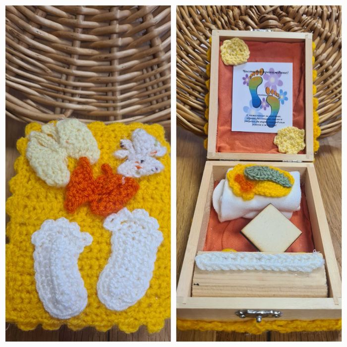 Дървена кутийка с плетиво - ръчна изработка .