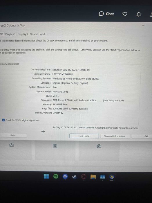 Laptop Acer Nitro 5 an515-45 AMD Ryzen 7 5800H RTX 3070 8GB