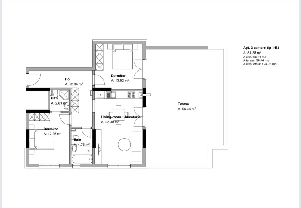 Apartament 3 Camere Tip Penthouse cu Terasa