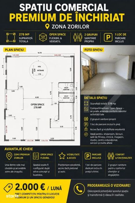 Spatiu comercial, 278 mp, zona Zorilor