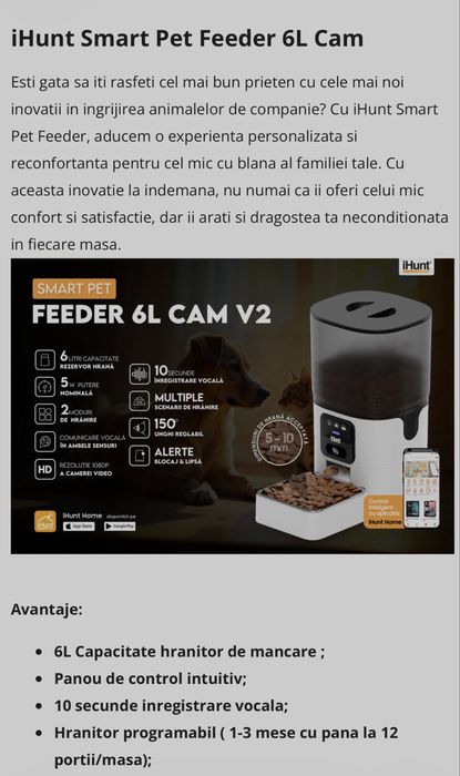 Dispenser hrana pisici/caini iHunt