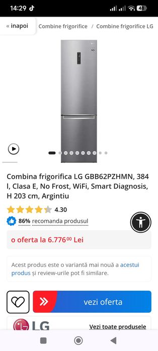 Combina frigorifica LG invertor import
