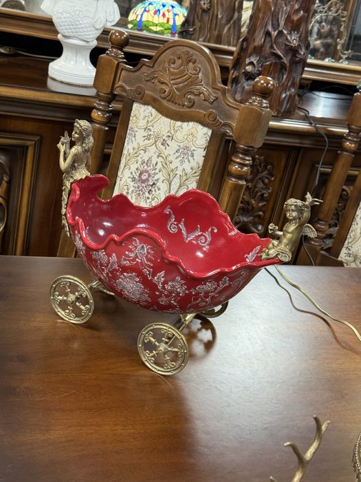 Fructiera deosebita din portelan craquelle si elemente bronz