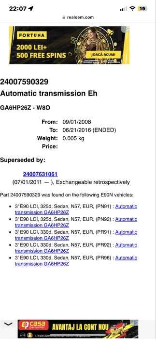 Cutie automata bmw e90 lci N57 330d 245 cai 2011 6hp28