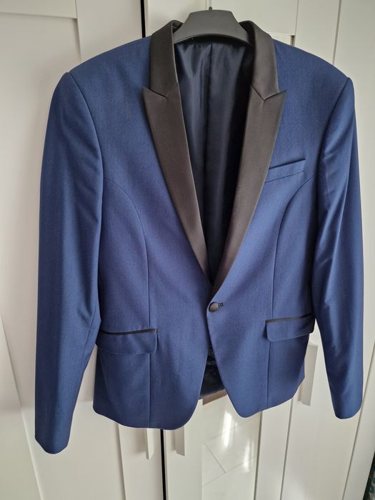 Sacou evenimente albastru închis cu  rever negru