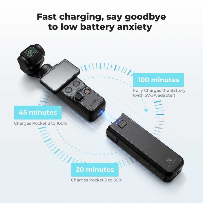 Батерийна дръжка с бързо зареждане 5000mAh K&F Concept за DJI Osmo Pocket 3 / 4 / 4P