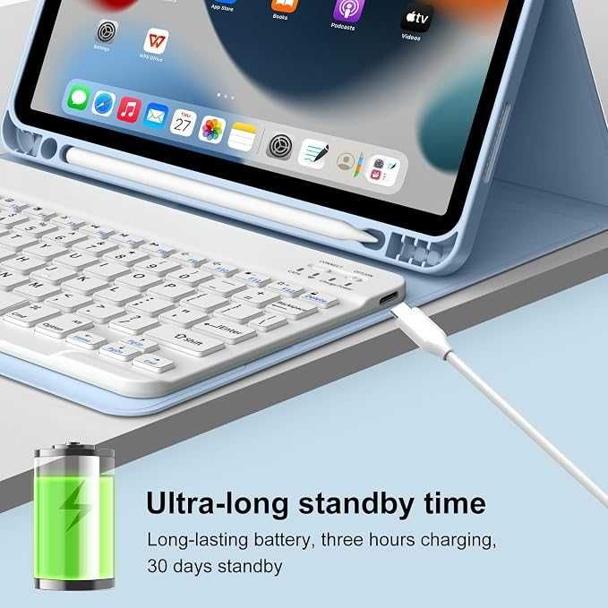 GKABXY Калъф с клавиатура за iPad (A16) 11-то поколение 2025 и iPad 10-то поколение 2022 със стойка