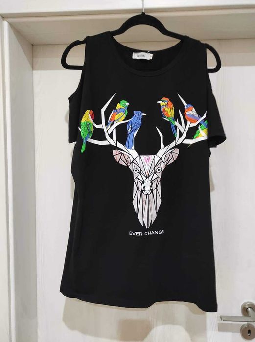 Къса тениска рокля с голи рамене Moschino