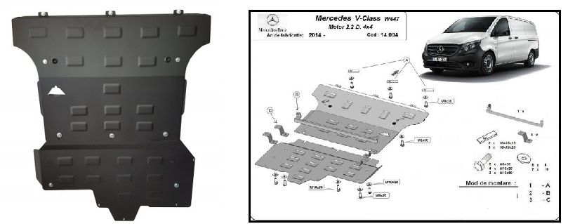 Scut motor metalic otel 2-3mm Mercedes A,B,C,E,S,V, GLA,GLC,Viano,Vito
