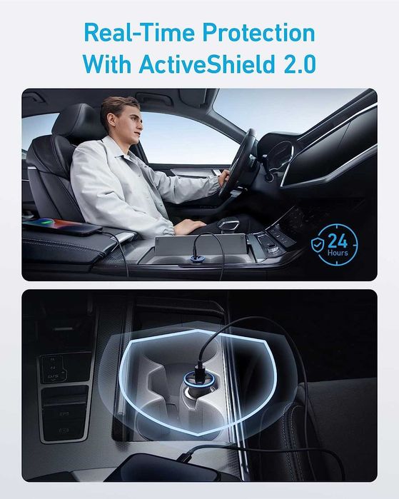 Anker 323 USB-C зарядно за кола, 2 порта, 52.5W, PowerIQ3.0-безплатна доставка