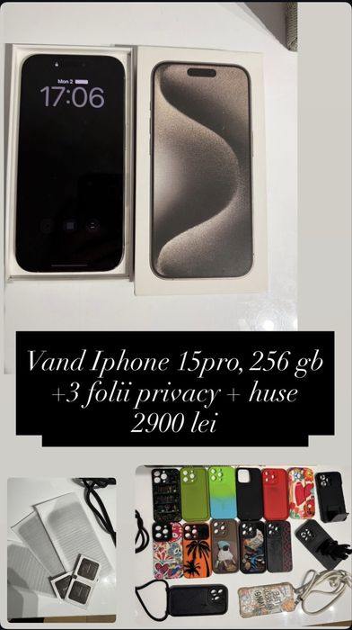 Vand Iphone 15 pro, 256gb, esim