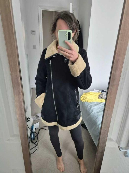 Zara дебело кожено палто  Biker Jacket яке/палто с подплата