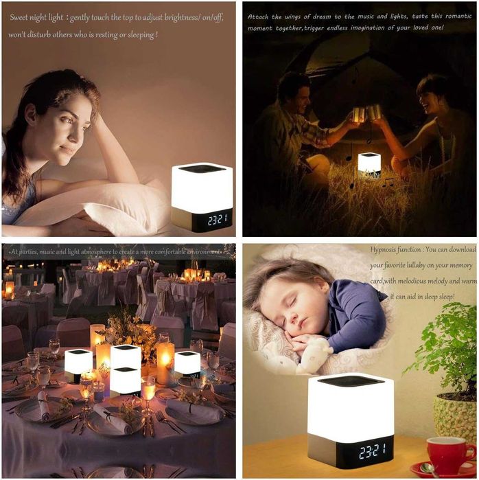 Нощна лампа WamGra Bluetooth високоговорител, будилник и сензор