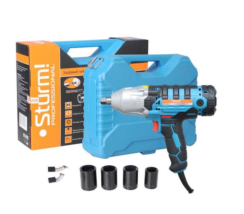 Сетевой гайковерт. Быстрая замена щеток. Шнур 4м. Кейс.