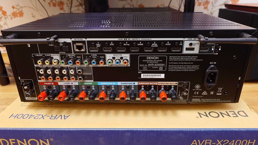 Denon AVR x2400H 7.2 канален 4K Аудио-видео ресивър с Dolby Atmos