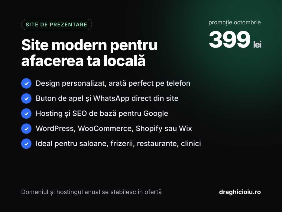 Creare site de prezentare 399 lei și aplicații iOS/Android