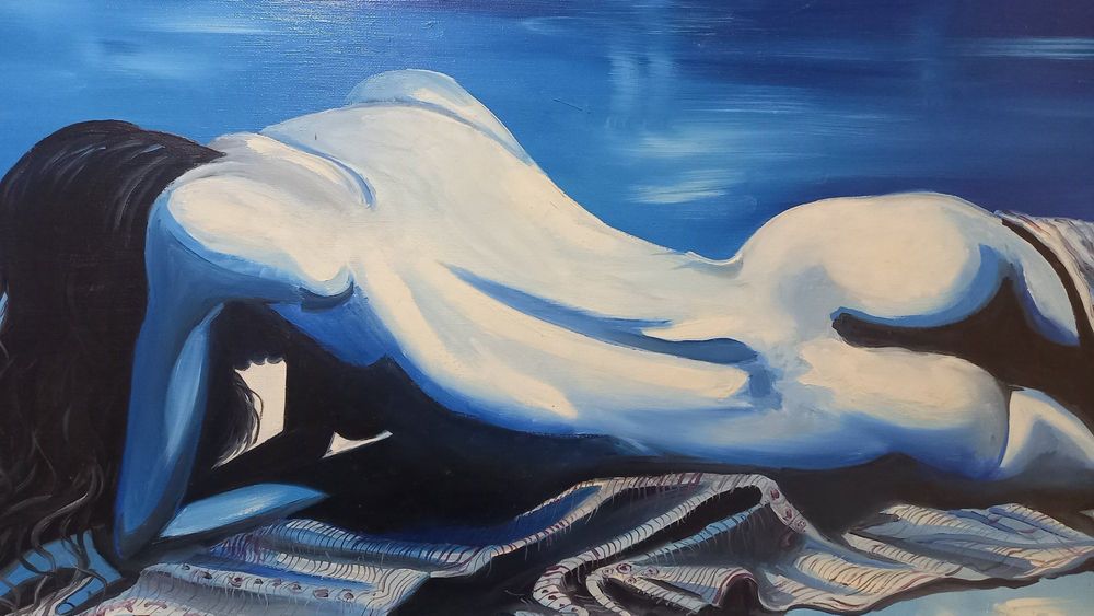 Tablou mare, ulei/panza, Nud Albastru