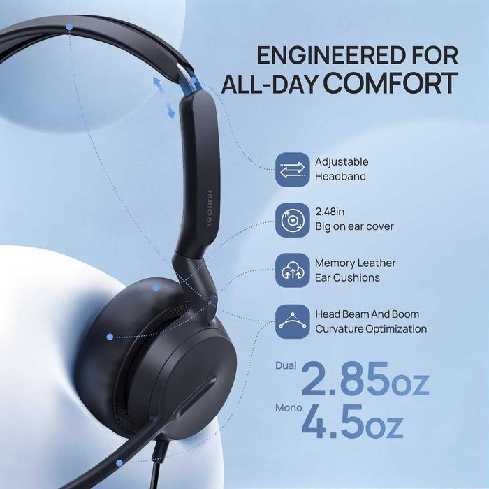 Yealink YHS36 E2 Кабелни слушалки за настолни телефони, QD към RJ9