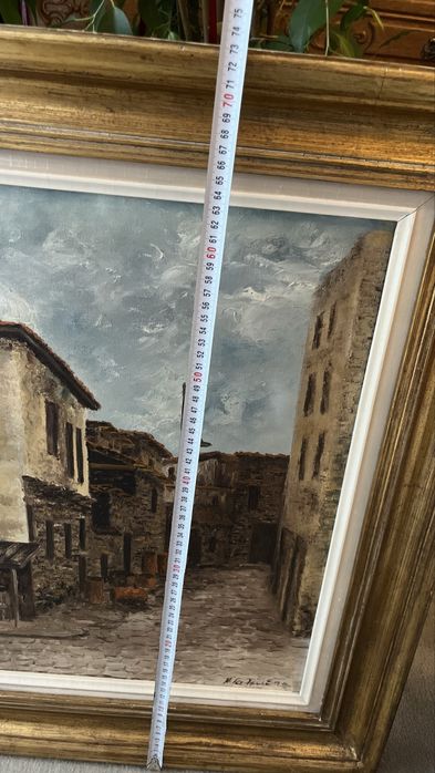 Tablou mediteranean pictura pe panza cu rama de lemn aurie