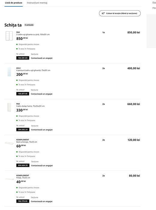Dulap Ikea cu usi glisante si oglinda