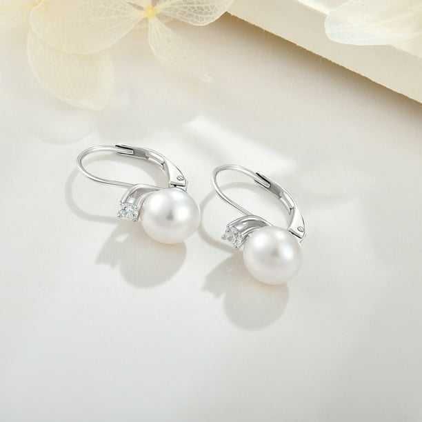 Изящни Сребърни Обеци проба 925 с Цирконий и Бяла Перла 8 мм