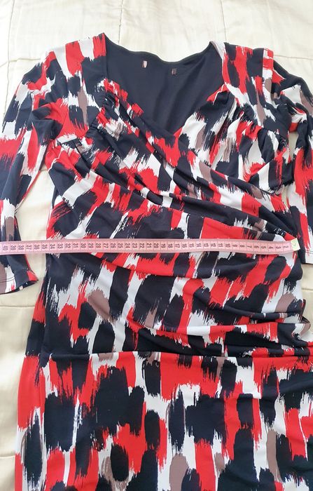 Next London M/L rochie negru roșu, mulată elegantă, midi, decolteu adânc, ocazie, elastică